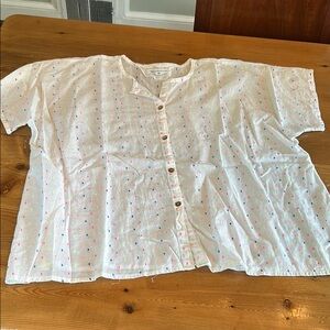 White Button-Up Shirt with Multicolor Dots